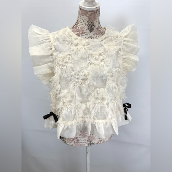 &MERCI Elegant Ivory Ruffle Blouse size L - Picture 4 of 15